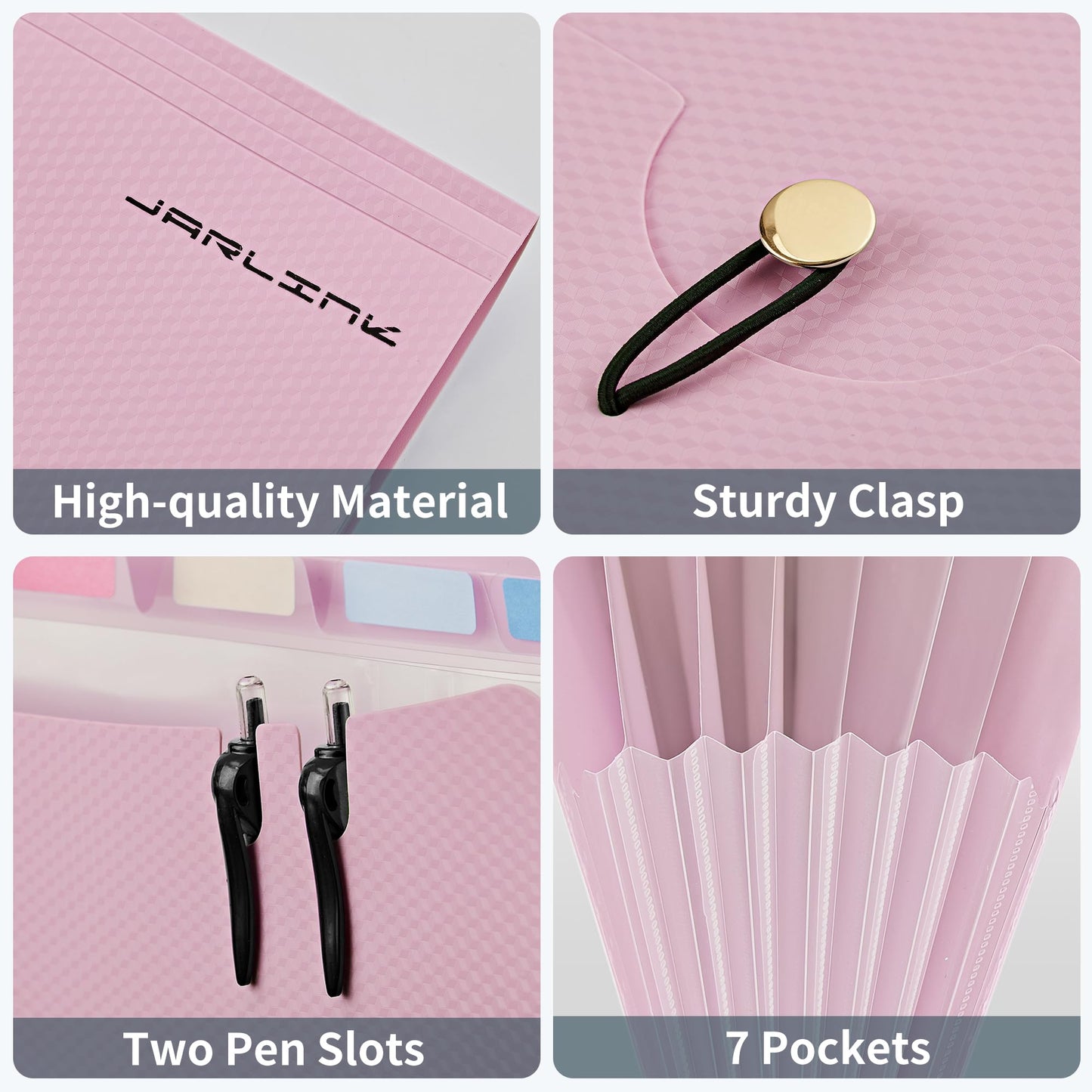 JARLINK 7 Pockets Expanding File Folder, A4 Accordion File Folders with 12 Labels, Cute Paper Organizer, Portable Document Organizer for College School Office Supplies, Macaron Pink & Macaron Green