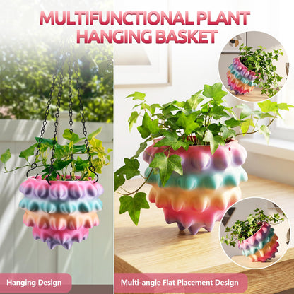 Enhon 6 Inch Hanging Planters for Indoor Plants, Unique Hanging Pots for Plants with Drainage and Hanger Baskets Hangers, Spiked Orb Plant Hanger, Silky Rainbow Finish