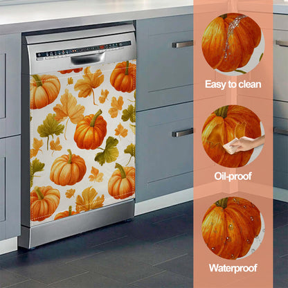 Pumpkins Leaves Refrigerator Magnet Cover, Front Dishwasher Cover Decoration Magnetic Cover for Home Kitchen Appliance 23x26 Inch
