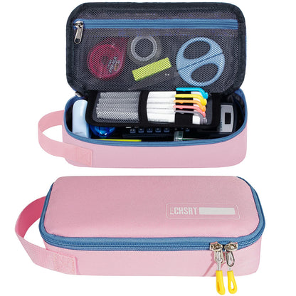 ECHSRT Large Pencil Case, Aesthetic Pen Pouch with Big Capacity, Minimalist Portable Stationery Bag with Handle for Office Organizer Pink Pencil Cases for Girls