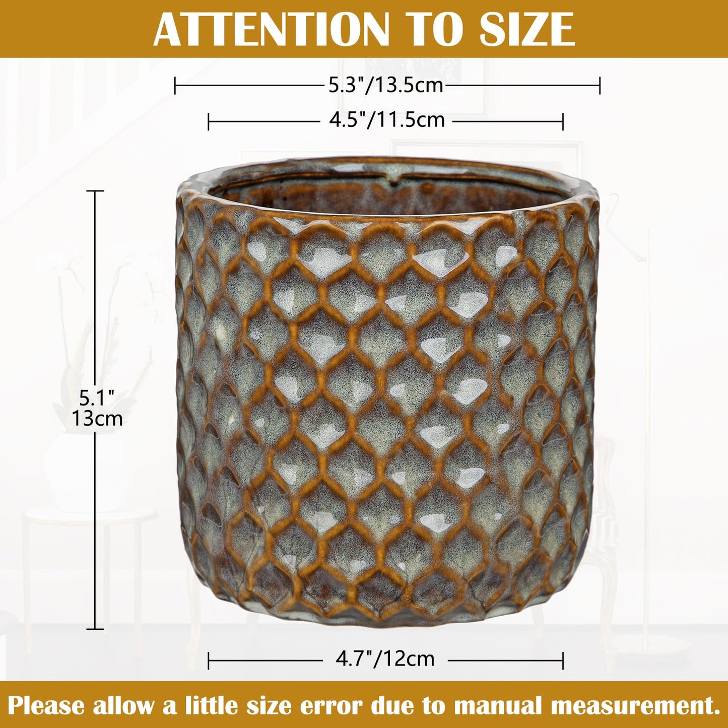 Oairse Small Ceramic Pots for Plants, 5.3 inch Brown Plant Pot Indoor with Drainage Ceramic Planters for Indoor Plants Succulent Planters Decorative Flower Pots for Cactus, Snake Plant, Herb