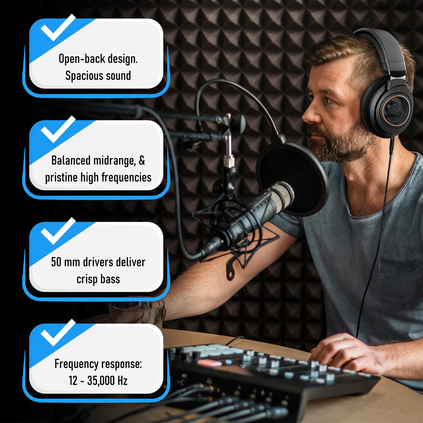 Philips Open Back Wired Headphones - Cushioned Over Ear Headphones with Adjustable Headband for Ultimate Comfort and Superior Sound Quality, Plugs into TV, Stereo or PC, Ideal for Podcasts or Music