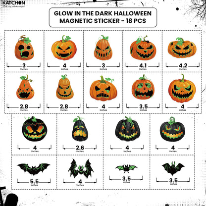 KatchOn, Glow in The Dark Halloween Magnets Stickers - Pack of 18 | Pumpkin & Bat Magnetic Stickers for Halloween Decor, | Summerween Party Decorations | Magnets for Car, Garage Door, Refrigerator