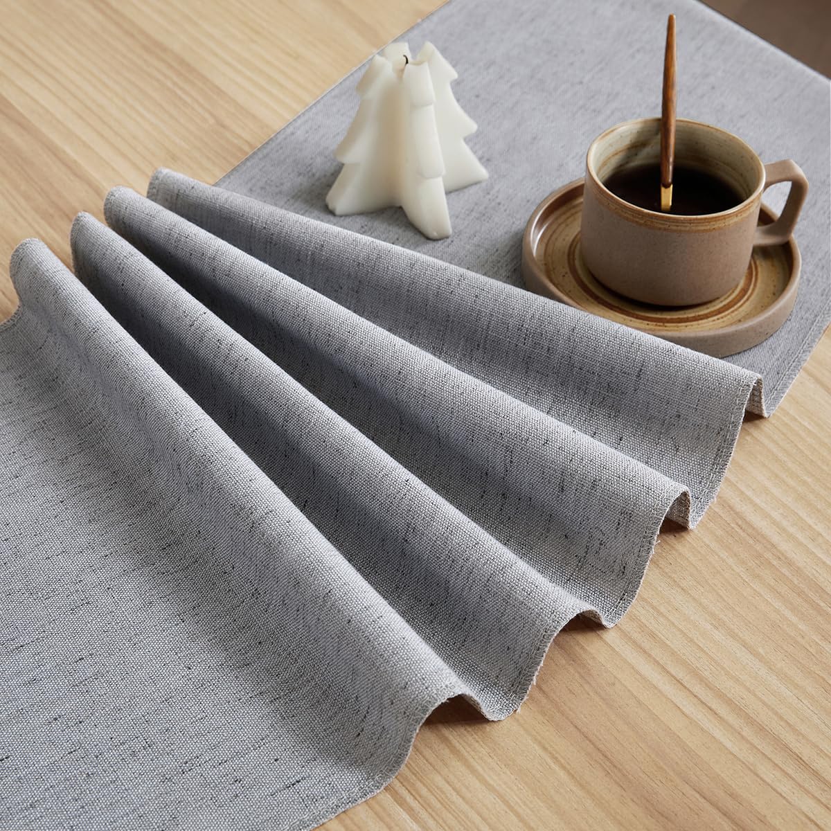 Aoztio Linen Style Rustic Table Runner, Farmhouse Cotton Linen Table Runner, Boho Table Runners 90 Inches Long with Hand Tassels for Home Tabletop Decor and Everyday Use - Silver Grey, 90 Inch
