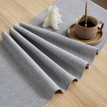 Aoztio Linen Style Rustic Table Runner, Farmhouse Cotton Linen Table Runner, Boho Table Runners 90 Inches Long with Hand Tassels for Home Tabletop Decor and Everyday Use - Silver Grey, 90 Inch