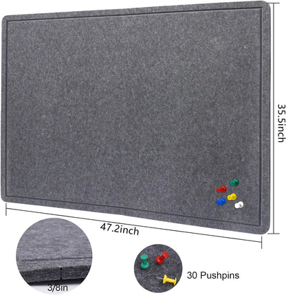 Large Bulletin Board, 48 X 36 inches Cork Board with 30 Pushpin, 4' x 3' Felt Cork Board Notice Pin Board, Self-Adhesive Vision Board Mood Board Foldable Photo Board for Wall - Dark Gray