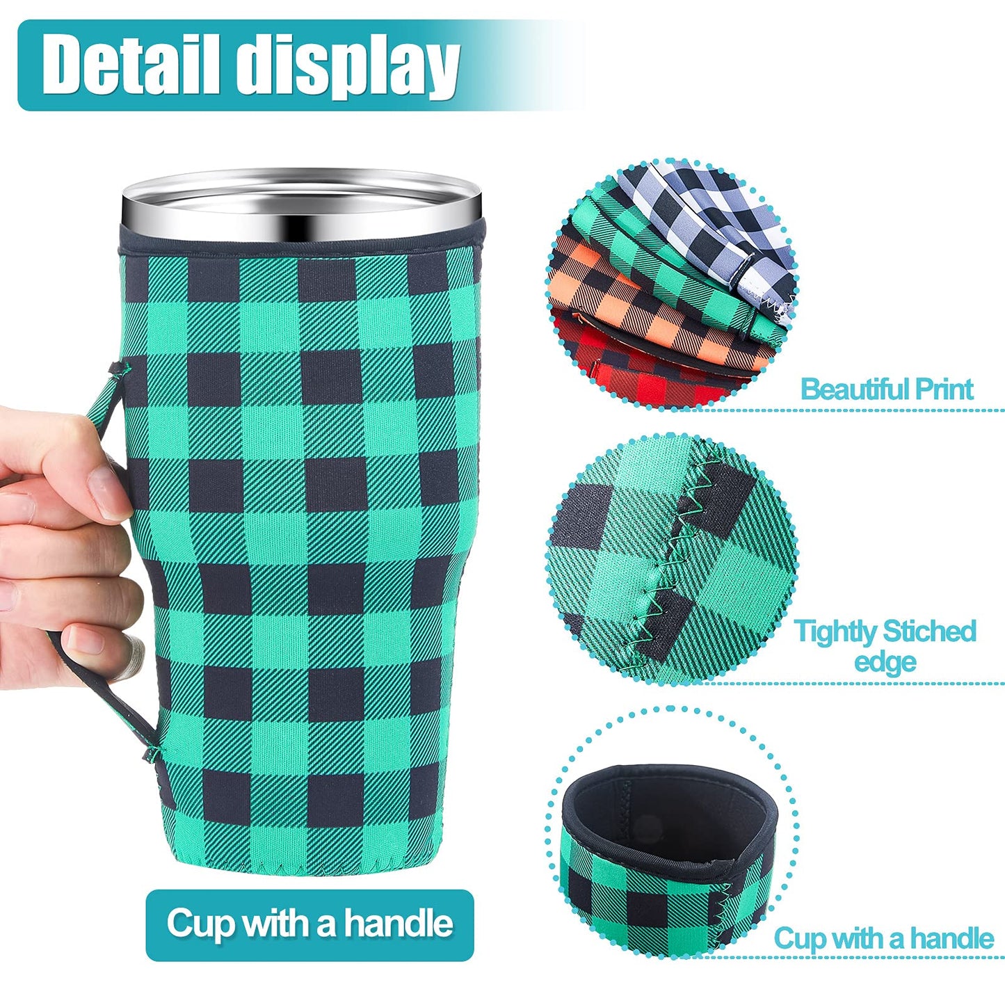 4 Pcs Christmas Reusable Iced Coffee Cup Sleeves 30 oz Reusable Sleeve for Iced Coffee Cup Buffalo Plaid Coffee Neoprene Sleeve Insulated Sleeves Tumbler Sleeve for Iced Hot Drinks