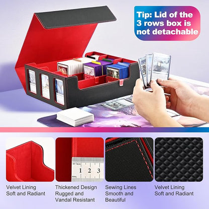 UAONO Card Storage Box for Trading Cards, 1800+ Commander Deck Box for MTG with Display Window, Toploader Card Case fits Magic TCG PTCG Sports Cards; 10 Removable Divider, 3 Stoppers (Black, Red)