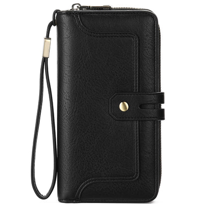 GOIACII Wristlet Wallets for Women Large Capacity RFID Blocking Ladies Phone Clutch Card Holder Black