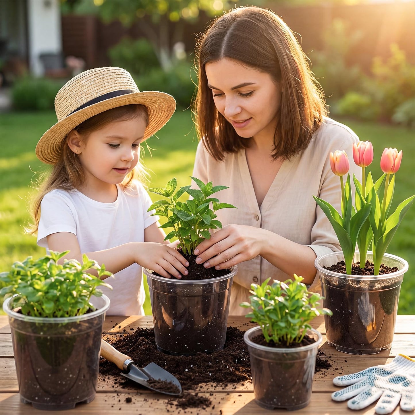 MeiVista 8 Pack Clear Nursery Pots with Drainage Holes, 5/6/6.7/7.5 Inch Sturdy Transparent Plastic Planters for Indoor & Outdoor, Includes 10 Labels, Ideal for Seed Starting and Planting