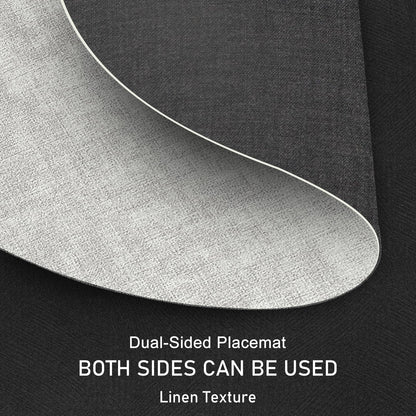 13" Round Placemats Set of 6 with Coasters, Reversible Faux Leather Heat Resistant Table Mats, 100% Waterproof Oilproof Wipeable Double-Sided Place Mats for Indoor/Outdoor Use (Light Grey) ﻿ ﻿