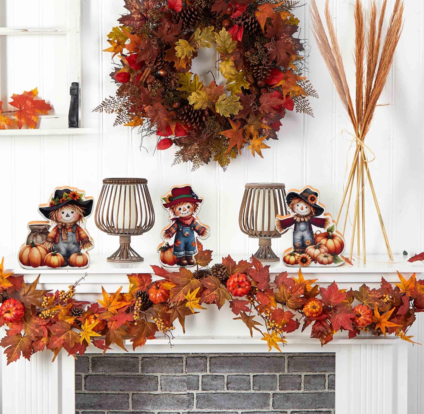 Gift Boutique Thanksgiving Scarecrow Wooden Decor Set of 3 Fall Tiered Tray Autumn Table Centerpiece Wood Standing Signs for Halloween Home Decoration
