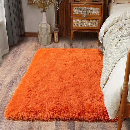 Ailyei Soft Runner Rugs for Bedroom Hallways, 2x3 Orange Fluffy Shag Throw Area Rug Non Slip for Bedside Dorm, Long Shaggy Furry Carpet for Nursery Living Room