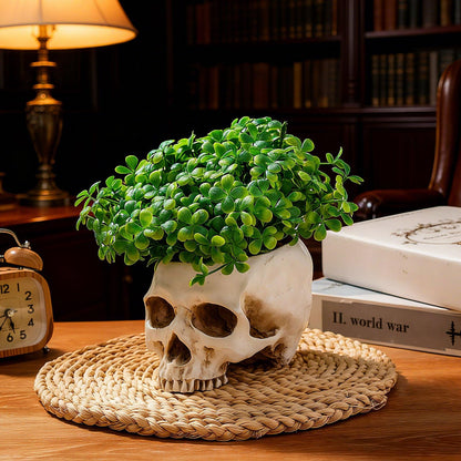Acellegic Skull Planter Resin Skull Head Flower Pot Candy Bowl Spooky Gothic Decoration for Tabletop Home Bar Office Desk Halloween(2 Pack,Antique White,Classic)