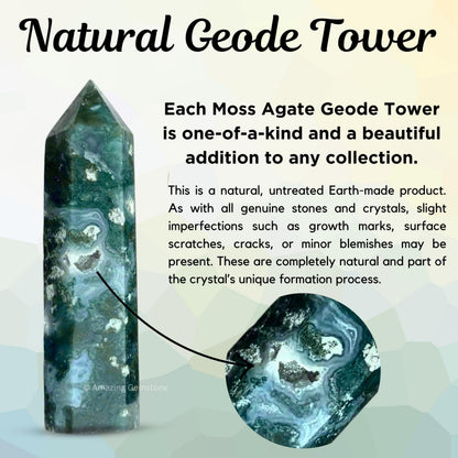 Amazing Gemstone Moss Agate Crystal Towers - Natural Healing Crystal Point Obelisk for Reiki Healing and Crystal Grid (3" to 4" INCH)