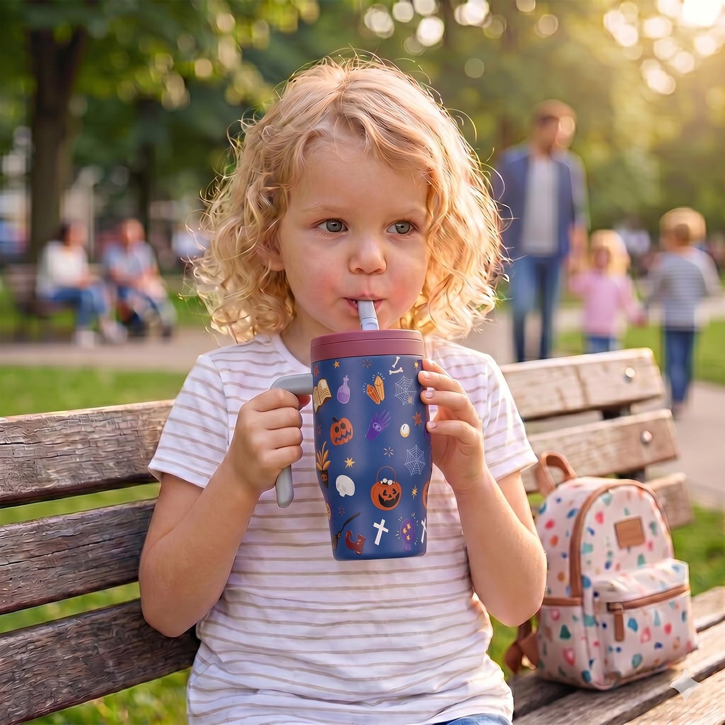 Fijinhom 18 oz Toddler Tumbler with Handle, Stainless Steel Insulated Water Bottle Coffee Mug with Straw, Toddler Cups, Kids Water Bottle for School, Sports, Travel, Ghostly Cuties