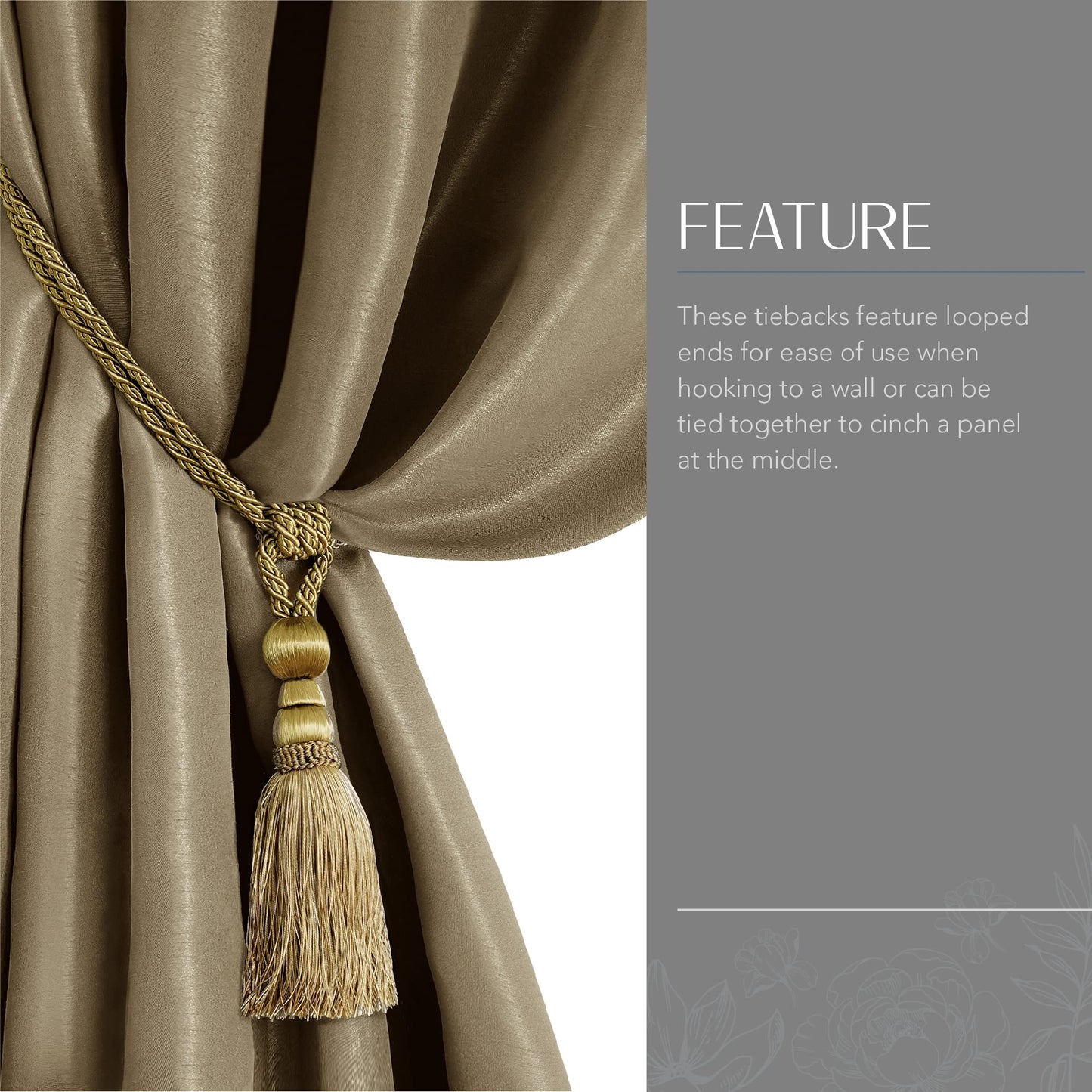 Elrene Home Fashions Amelia Decorative Tassel Window-Curtain Tieback, 24 Inches, Gold