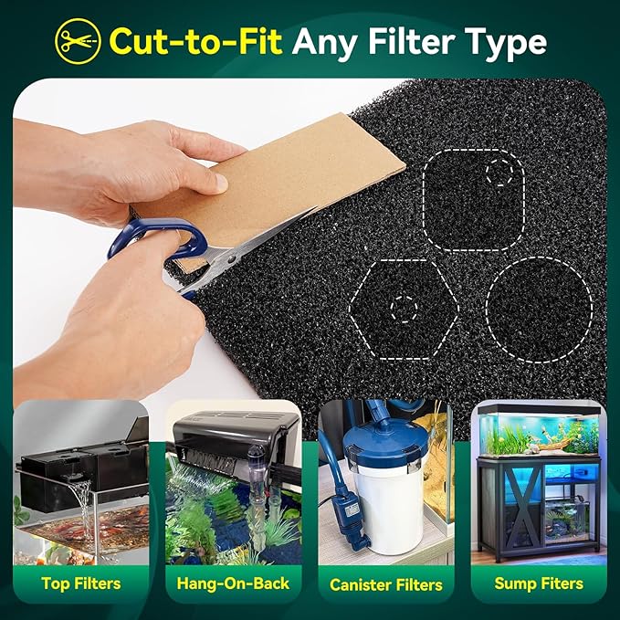 Borlech Aquarium Bio Filter Sponge Pad - Cut-to-Size Aquarium Filter Media for Fish Tank, Pond, Sump - Mechanical & Biological Filtration (18.5"x18.5"x0.8", 20PPI, 2 Pack)