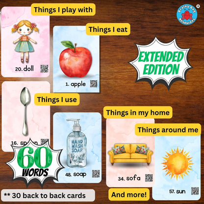 Brainy Bug Resources Flashcards with App-Enabled Audio Feature | 60 Everyday Objects Level 1 | Nouns | Audio in Hindi, English, Punjabi, Tamil, Kannada, Telugu | Spoken English | Special Kids