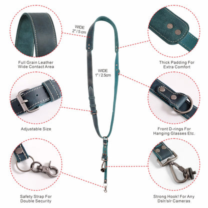 Padwa Lifestyle Green Single Camera Harness Strap for One Camera - Professional Single Full Grain Leather Camera Harness with Thick Padded,Quick Release Gear DSLR Camera Straps for Photographers