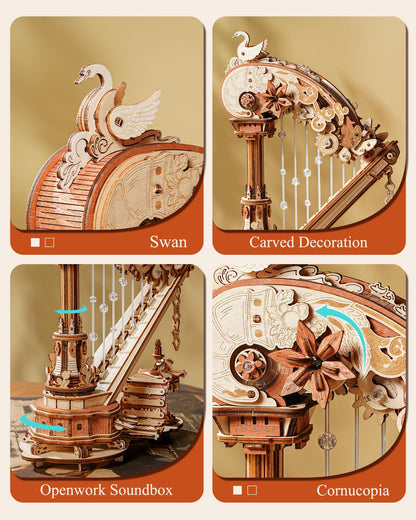 ROKR 3D Wooden Puzzles for Adults - Magic Harp Music Box, Mechanical Model Kit Self-Playing Musical Instrument, DIY Craft Kits, Home Decor & Birthday Gifts, Hobbies for Men Women