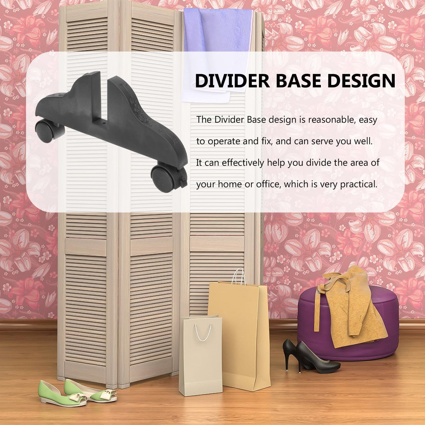 4Pcs Room Divider Base with Wheels, Movable Screen Feet, Locking Mechanism, Versatile for Office Partitions, Home Privacy Panels, Black PVC, 11.81X6.29X3.93In