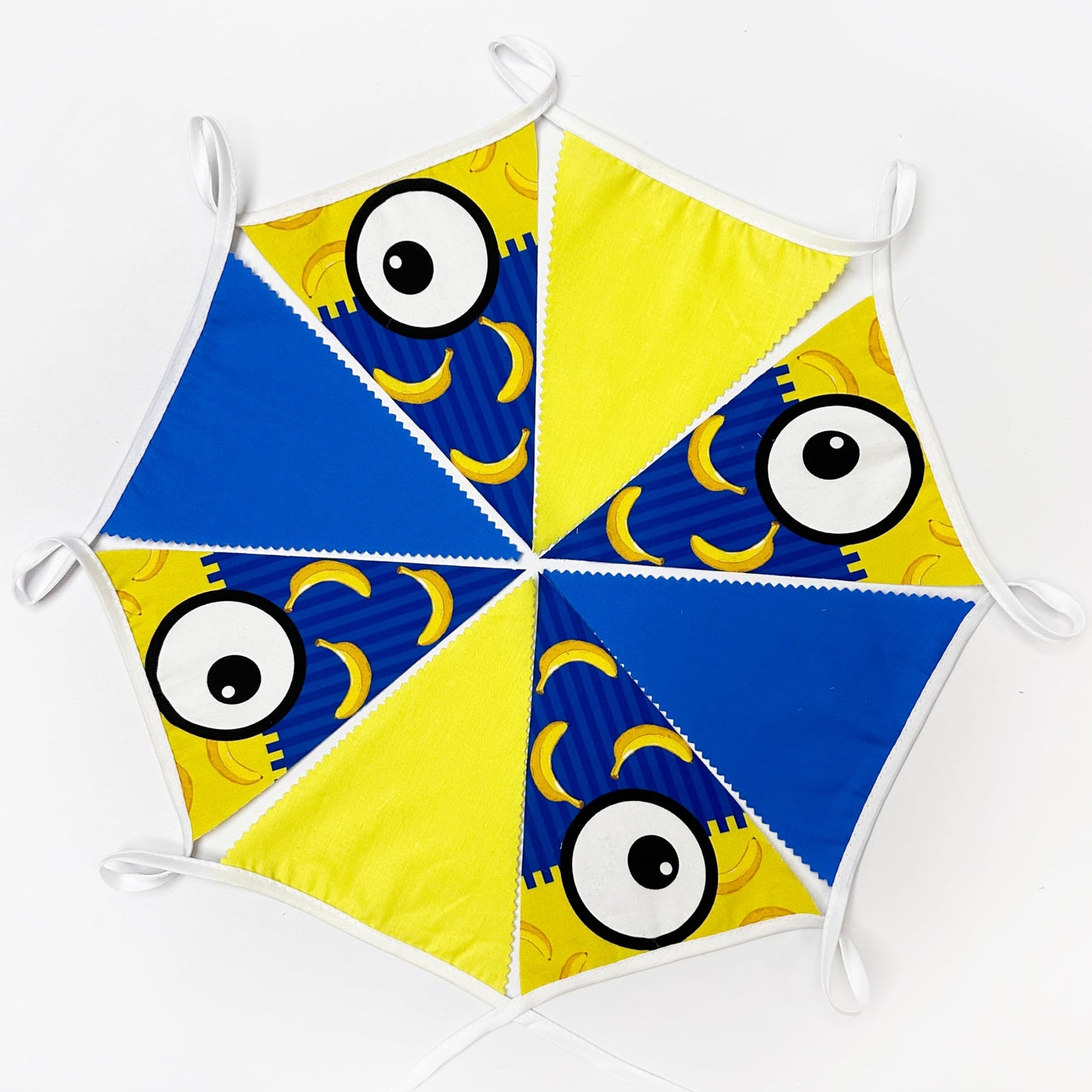 32Ft Yellow Blue Cartoon Party Decorations Blue Yellow Big Eyes Banana Triangle Flag Fabric Banner Pennant Garland Streamers for Cartoon Birthday Baby Shower Big Eyes Movie Party Decor Supplies