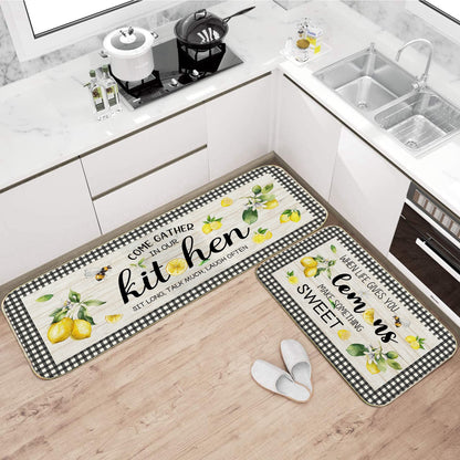 Lemon Kitchen Mat Set of 2, Kitchen Mats for Floor, Farmhouse Lemon Kitchen Decor Floor Mats Non Slip, Kitchen Runner Rug Carpet 17x29 and 17x47 Inch