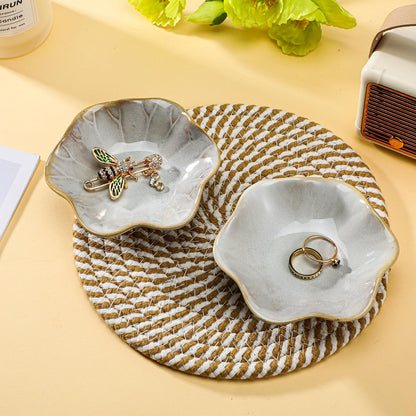 wutfuooo 8 Pcs Lotus Leaf Ceramic Ring Dish Jewelry Dish Holder Small Trinket Tray Plate for Earrings Necklaces Bracelet Key
