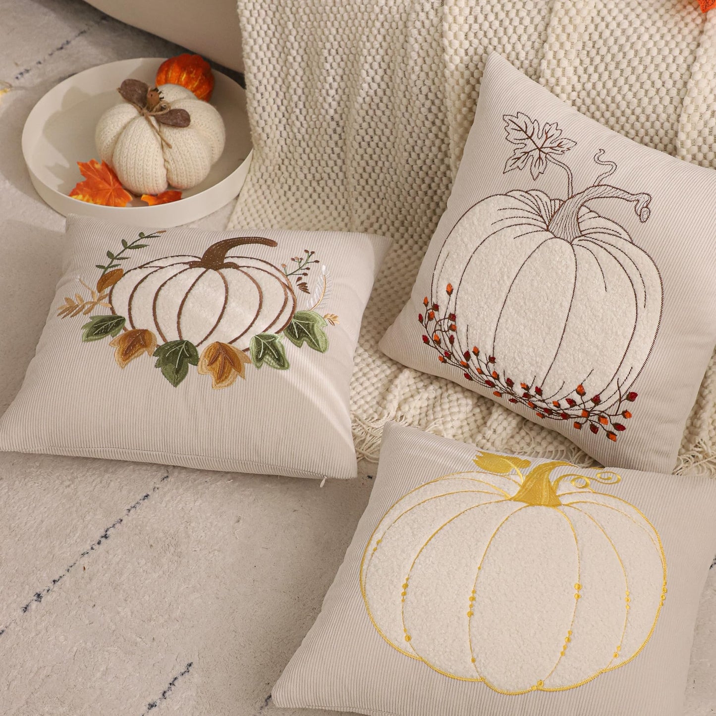 LUOYEHK Halloween Pillow Covers 18x18 Set of 2 Fall Pumpkin Decorative Throw Pillow Covers Thanksgiving Farmhouse Corduroy Cushion Covers for Couch Sofa Bed