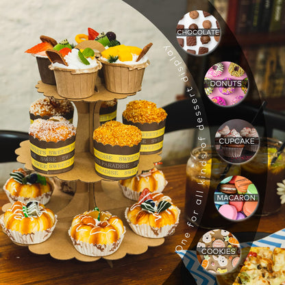 Humlindo 3-Tier Brown Cupcake Stand, Vintage Kraft Paper Dessert Display Tower, Rustic Party Serveware for Wedding Birthday Baby Shower (2-Pack) ﻿