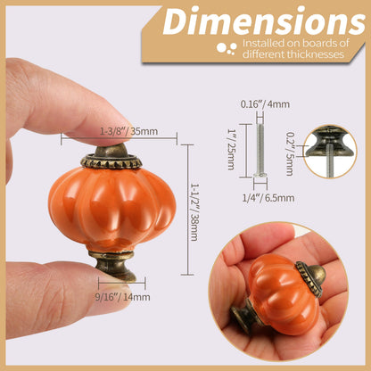 Zernmiarder Orange Pumpkin Knobs 12 Pack Ceramic Cabinet Knobs Vintage Drawer Pulls - Antique Dresser Pulls with Screws for Closet Drawer Cupboard Cabinet and DIY Home Project