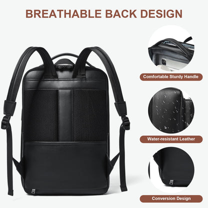 Shrrie Leather Laptop Backpack for Women and Men,28 L Travel Backpack Computer Bag Fits 16 inch Laptop,Expandable Casual Daypack with USB Charging Port for Work Business Weekender College,Black
