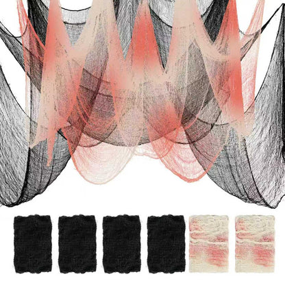 Yeomant 6Pcs Halloween Creepy Cloth 30×72inch, Scary Halloween Fabric Gauze, 2Pcs Blood 4Pcs Black Creepy Cloth for Yard, Doorway, Haunted House Party