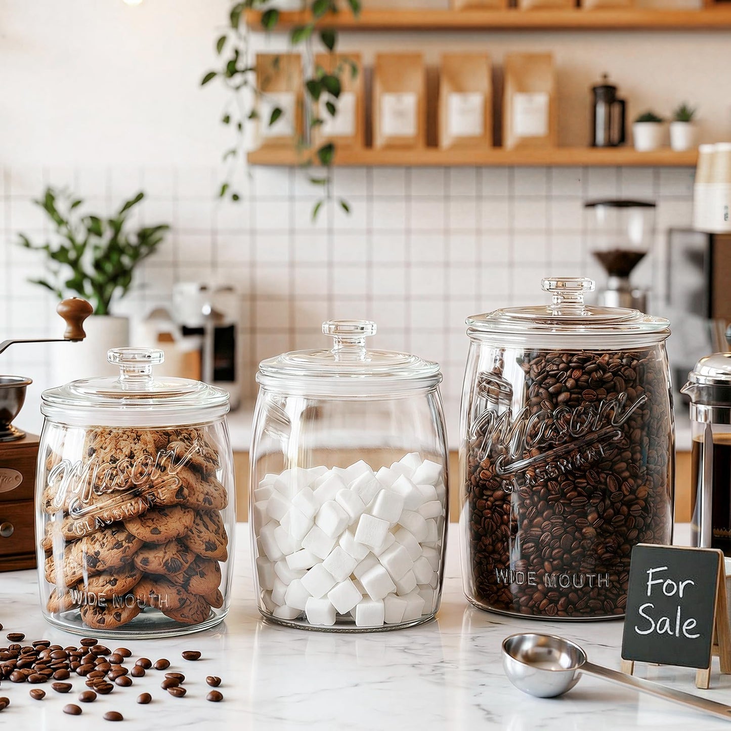 Folinstall Cookie Jar, 1/2 Gallon Glass Storage Containers with Airtight Lids, Wide Mouth Food Jars & Canisters for Kitchen, Pantry, Apothecary, Flour, Sugar, Sourdough Starter, Dog Treat, Half Gallon