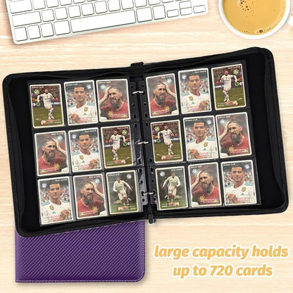 GERMUN 3 Ring 9 Pocket Zipper Card Binder, 720 Double Sided Standard PU Trading Card Album Folder for TCG & Sports Cards, Not Fit Top Loaders (purple)