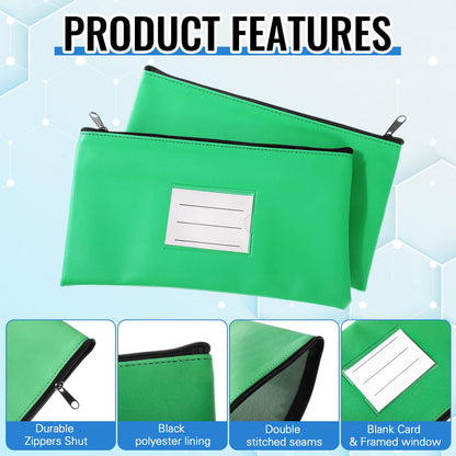 Paterr 6 Pcs Money Bags with Zipper PU Leather Deposit Bank Bag Security Money Pouch Receipt Holder Bank Pouch Wallet with Label for Cash Coin Makeup Cosmetics Bills Tickets, 11 x 6 Inch(Agate Green)