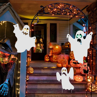 OuMuaMua Outdoor Halloween Decorations Signs - 6pcs Ghost Decor Halloween Yard Signs with Stakes LED Light Up Eyes for Garden Yard Scary Decorations Outside