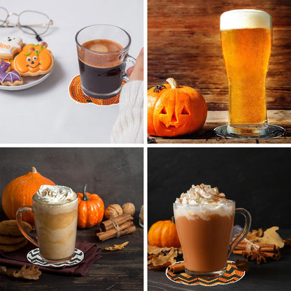 Demonwer 8 Pieces Halloween Pumpkin Diamond Coasters Kits with Holder DIY Halloween Pumpkin Diamond Art Coaster Non Slip Coaster for Adults Diamond Art Painting Kits Supplies for Gift