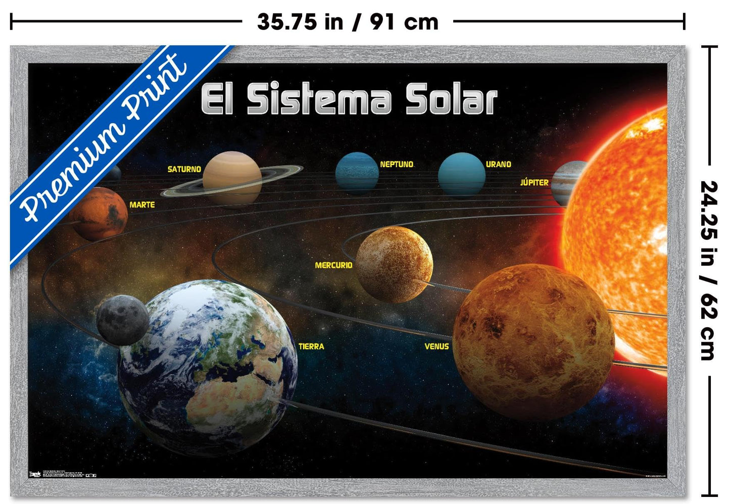 Trends International El Sistema Solar 2013 (Solar System) Wall Poster, 34L x 22.4W, Gray Framed Version