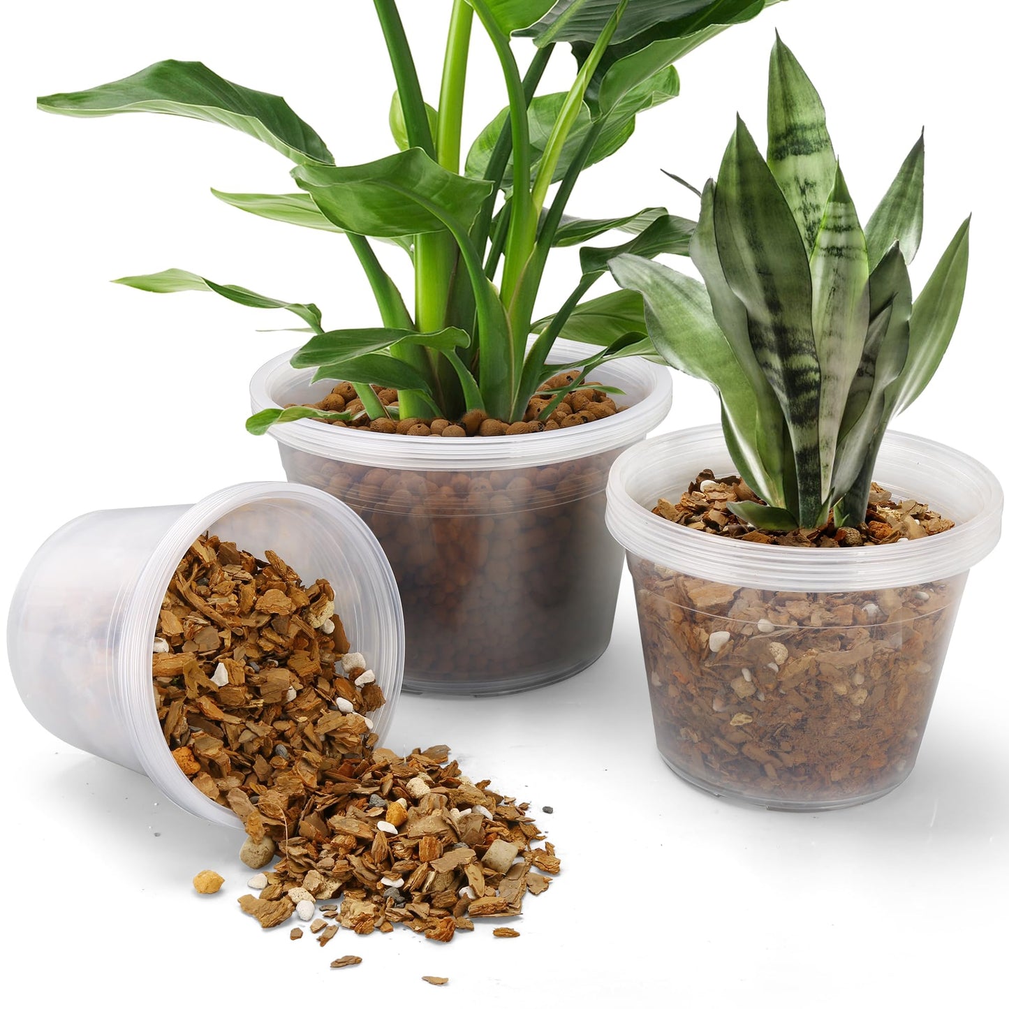 GUGEMEI 12/10/8 Inch Clear Nursery Pots with Drainage Holes, 12 Pack Flexible Large Plant Pots for Plants, Plastic Clear Pots for Seedling, Shrubs, Herbs, Flowers, Vegetables