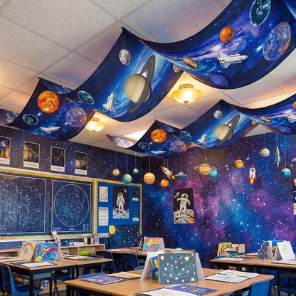 Feifeiya 3 Pcs Solar System Party Decorations 24 Inch x 12 ft Vbs 2026 Decoration Outer Space Theme Ceiling Decor for Space Summer Vocation Church Sunday School Classroom Birthday Party Decor Supplies