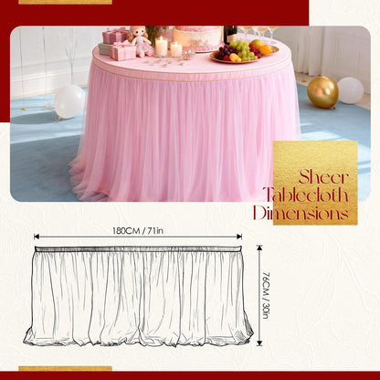 THARAHT Tulle Table Skirt 6FT 180CM Long for Rectangle Tables Round Tables Ruffle Desk Skirt for Princess Girls Birthday Party Cake Dessert Decorations Table Skirt
