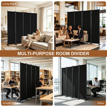 4 Panel Room Divider, 6FT Freestanding Folding Privacy Screen, Room Divider Panel 76.77" W X 75.6" H, Portable Partition Wall Dividers for Home Office Bedroom, Black
