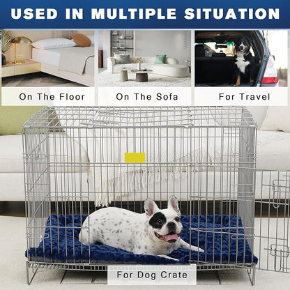 Washable Dog Bed Mat Crate Pad Soft Fluffy Pet Kennel Beds Dog Sleeping Mattress for Large Jumbo Medium Small Dogs, 42 x 28 Inch, Blue