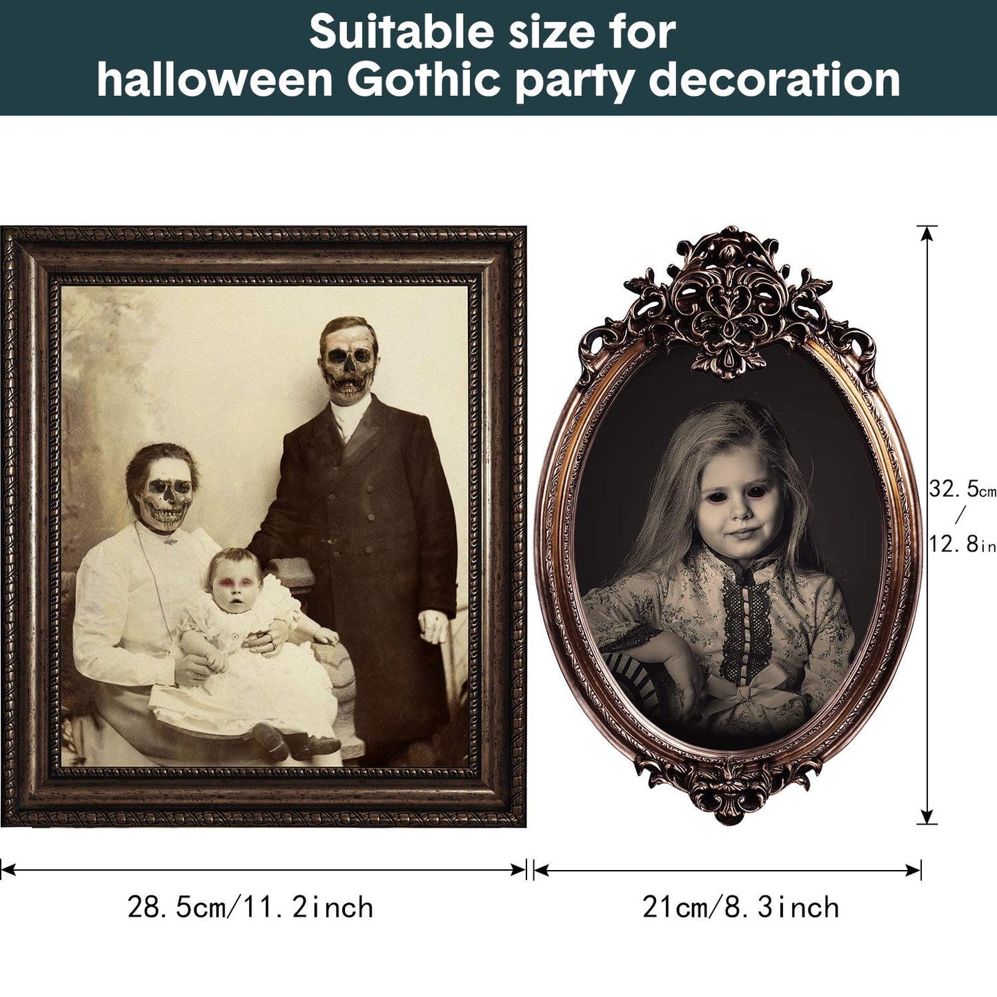 DUAIAI Halloween Decorations, 12 Pieces Laminated Halloween Gothic Decor Poster Frames Durable Haunted House Creepy Portraits Pictures Spooky Home Decor
