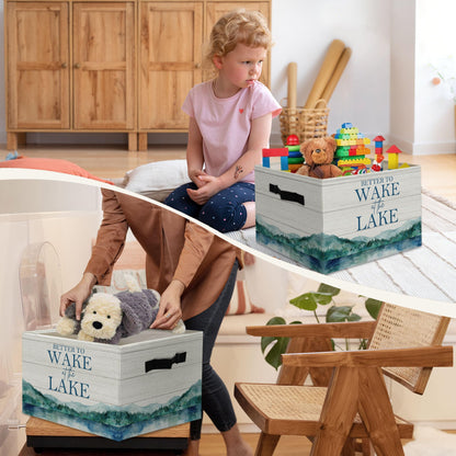 YSFUYZCT Lake House Cube Storage Bin, Lake House Gifts Collapsible Fabric Storage Cubes with Handles, Mountain Landscape Decorative Storage Boxes Baskets for Bedroom Bathroom, 14x10 Inch
