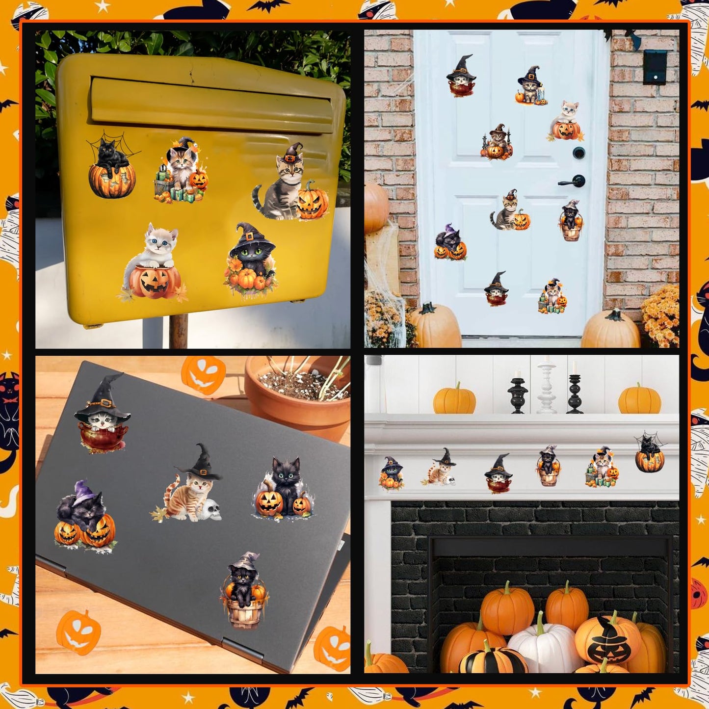 Cheerupp Halloween Cat Fridge Magnets, 12 Pieces Orange and Black Pumpkin Bat Refrigerator Magnetic Stickers Decals for Metal Door Locker Mailbox Car Decoration Supplies