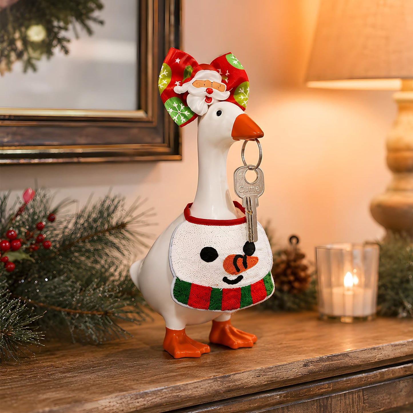YQUQWN 7 inch Desk Mini Goose Key Holder with 6 Set Outfits, Magnetic Desk Porch Goose with Clothes Decor Funny Desktop Keychain Hanging for Halloween Christmas Home Office Decor Housewarming Gifts
