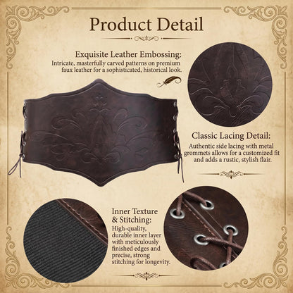 Essestim Renaissance Leather Corset Belt Tied Medieval Viking Belt Tight Corset Wide Cinch Belt for Women (Brown)